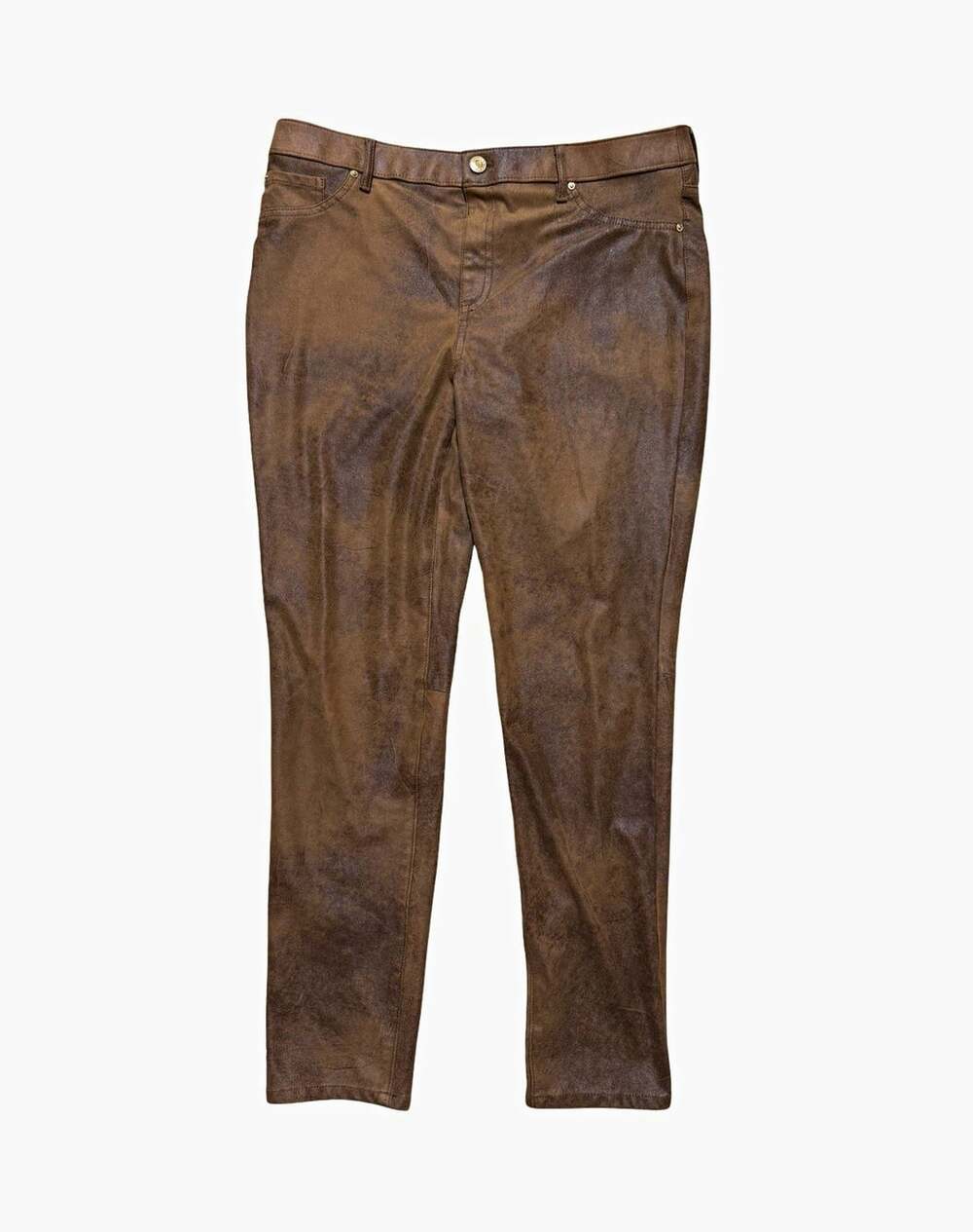 Chico's Brown Velour Skinny Pants Stretch Pockets Mid Rise Button Closure